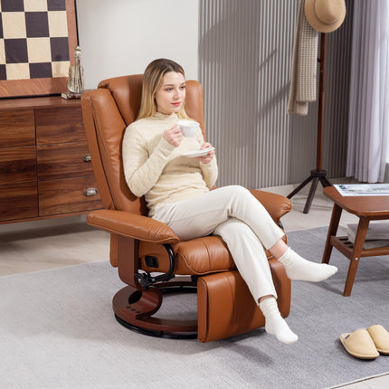 Faux Leather Recliner Chair with Swivel and Footrest - Brown