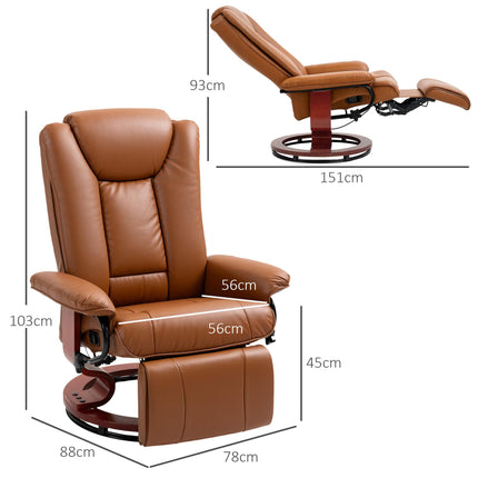 Faux Leather Recliner Chair with Swivel and Footrest - Brown