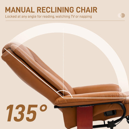 Faux Leather Recliner Chair with Swivel and Footrest - Brown