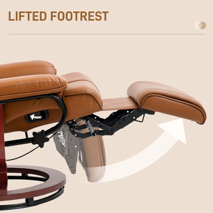 Faux Leather Recliner Chair with Swivel and Footrest - Brown