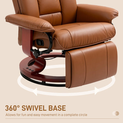 Faux Leather Recliner Chair with Swivel and Footrest - Brown