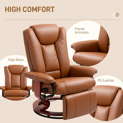 Faux Leather Recliner Chair with Swivel and Footrest - Brown