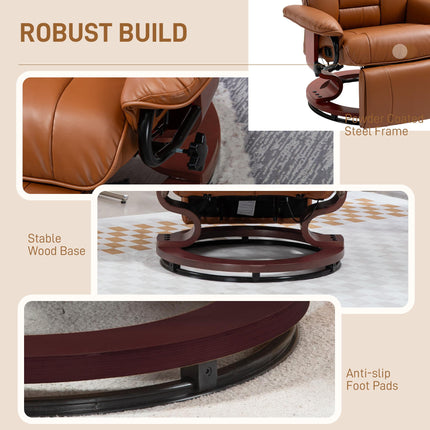 Faux Leather Recliner Chair with Swivel and Footrest - Brown