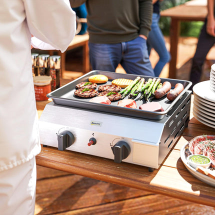 Two Burner Portable Gas Grill with Adjustable Burners and Grease Tray - Black