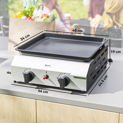 Two Burner Portable Gas Grill with Adjustable Burners and Grease Tray - Black