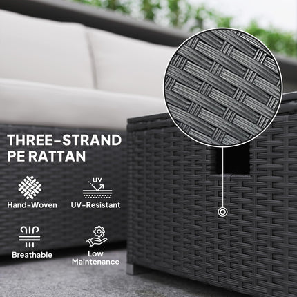 Five Piece Rattan Garden Furniture Set with Gas Fire Pit Table and Footstool - Black and Cream White