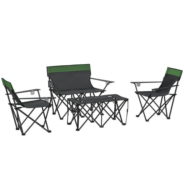Portable Four-Piece Outdoor Picnic Table Set with Chairs - Olive Green