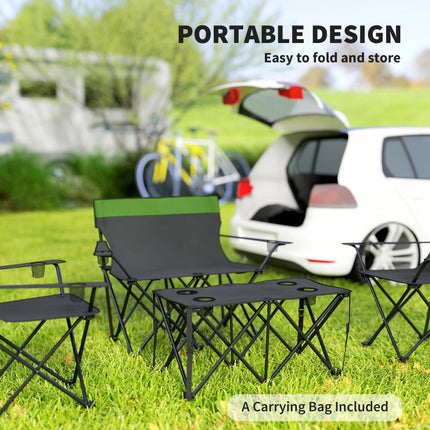 Portable Four-Piece Outdoor Picnic Table Set with Chairs - Olive Green