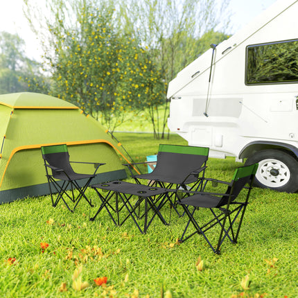 Portable Four-Piece Outdoor Picnic Table Set with Chairs - Olive Green
