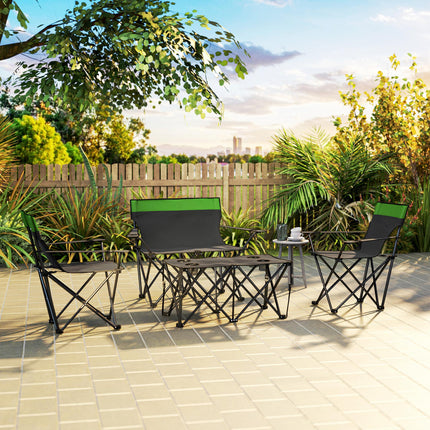 Portable Four-Piece Outdoor Picnic Table Set with Chairs - Olive Green