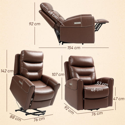 Electric Riser Recliner Chair with USB Charging Ports - Brown Faux Leather