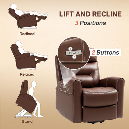 Electric Riser Recliner Chair with USB Charging Ports - Brown Faux Leather