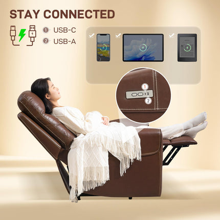 Electric Riser Recliner Chair with USB Charging Ports - Brown Faux Leather