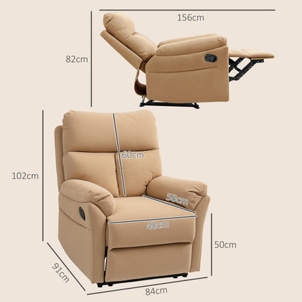 140¬∞ Manual Reclining Armchair, with Footrest - Light Brown