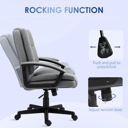 Linen-Look Padded Office Chair - Grey