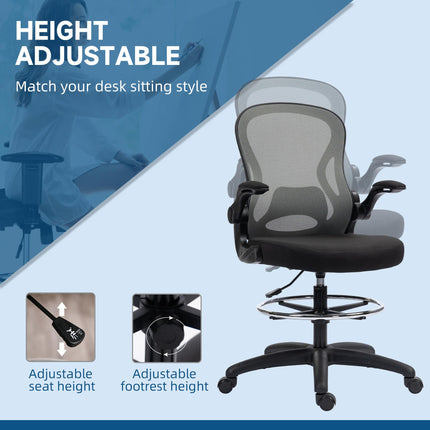 Adjustable Mesh Standing Desk Chair with Flip-up Armrests Lumbar Support Armrest