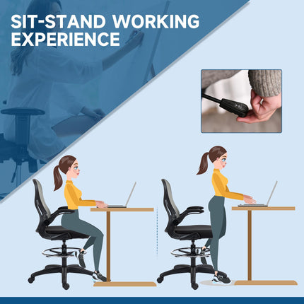 Adjustable Mesh Standing Desk Chair with Flip-up Armrests Lumbar Support Armrest