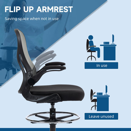 Adjustable Mesh Standing Desk Chair with Flip-up Armrests Lumbar Support Armrest