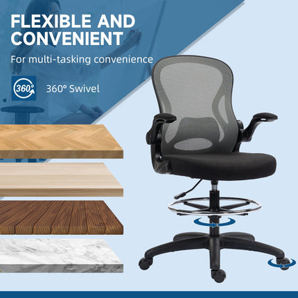 Adjustable Mesh Standing Desk Chair with Flip-up Armrests Lumbar Support Armrest
