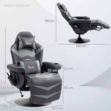 Small Leather Massage Recliner Chair with Ergonomic High Back Retractable Footrest Headrest Work Break Grey