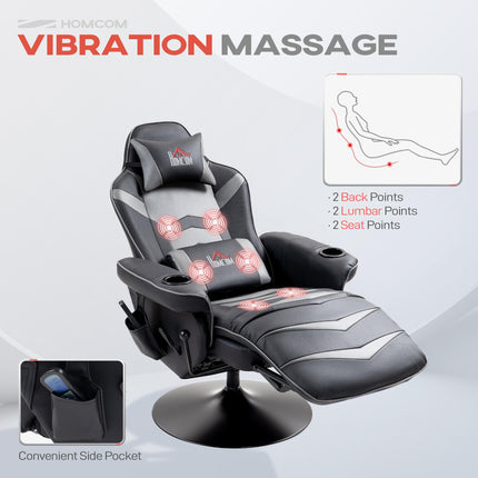 Small Leather Massage Recliner Chair with Ergonomic High Back Retractable Footrest Headrest Work Break Grey