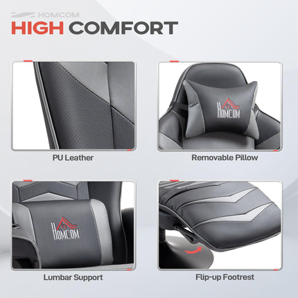 Small Leather Massage Recliner Chair with Ergonomic High Back Retractable Footrest Headrest Work Break Grey