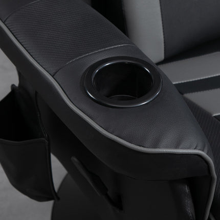 Small Leather Massage Recliner Chair with Ergonomic High Back Retractable Footrest Headrest Work Break Grey