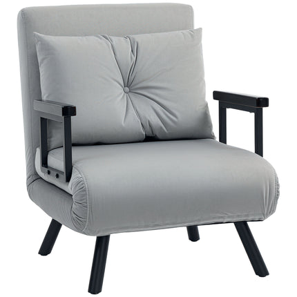 4-in-1 Velvet-Feel Single Chair Bed with Pillow - Light Grey