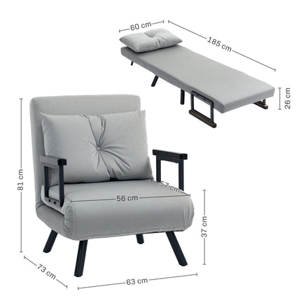4-in-1 Velvet-Feel Single Chair Bed with Pillow - Light Grey