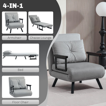 4-in-1 Velvet-Feel Single Chair Bed with Pillow - Light Grey