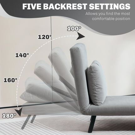 4-in-1 Velvet-Feel Single Chair Bed with Pillow - Light Grey