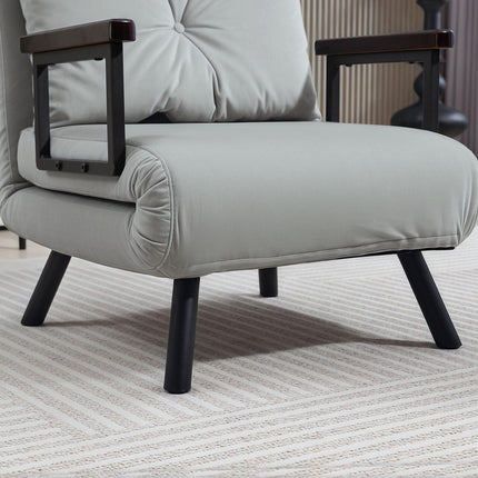 4-in-1 Velvet-Feel Single Chair Bed with Pillow - Light Grey