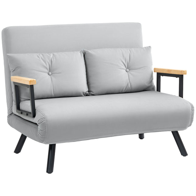 4-in-1 Velvet-Feel Double Sofa Bed with Pillows - Light Grey