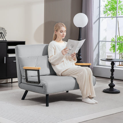 4-in-1 Velvet-Feel Double Sofa Bed with Pillows - Light Grey