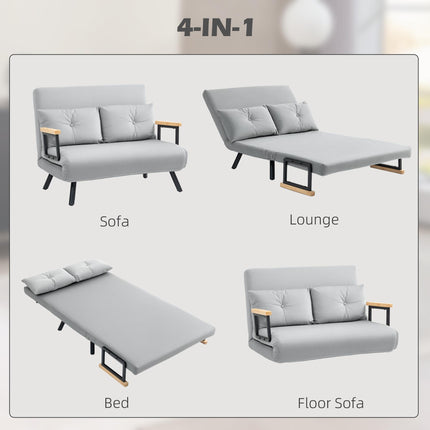 4-in-1 Velvet-Feel Double Sofa Bed with Pillows - Light Grey