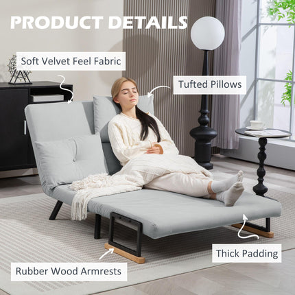 4-in-1 Velvet-Feel Double Sofa Bed with Pillows - Light Grey