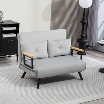 4-in-1 Velvet-Feel Double Sofa Bed with Pillows - Light Grey