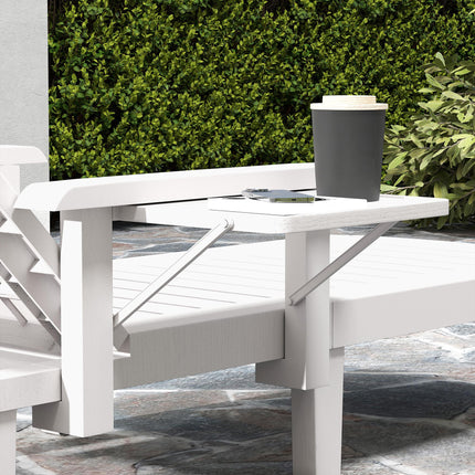 Set of 2 Adjustable Resin Reclining Sun Loungers with Foldable Side Table and Wood Texture - White