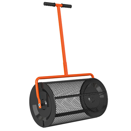 24" Compost Spreader with Adjustable T-Handle and Metal Mesh Basket for Seeding & Manure Spreading - Orange