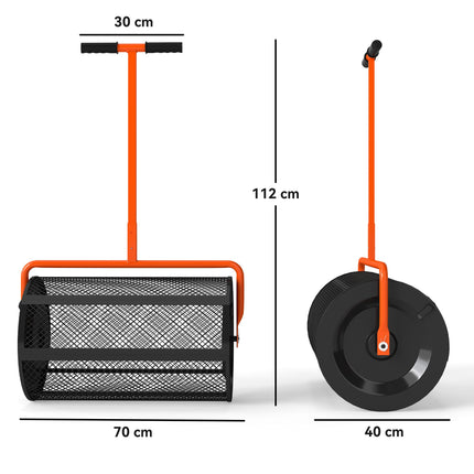 24" Compost Spreader with Adjustable T-Handle and Metal Mesh Basket for Seeding & Manure Spreading - Orange