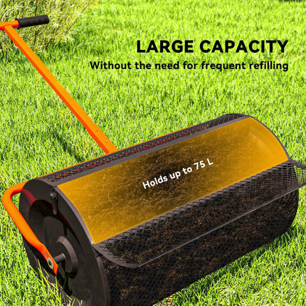 24" Compost Spreader with Adjustable T-Handle and Metal Mesh Basket for Seeding & Manure Spreading - Orange