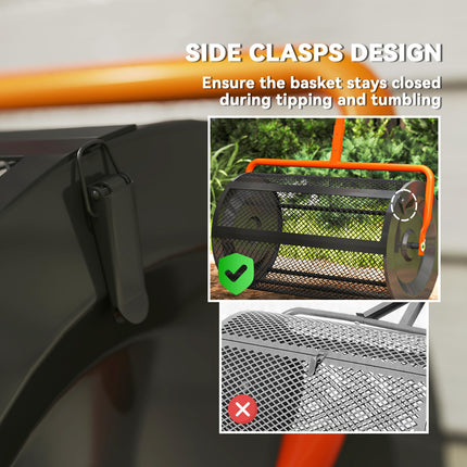 24" Compost Spreader with Adjustable T-Handle and Metal Mesh Basket for Seeding & Manure Spreading - Orange