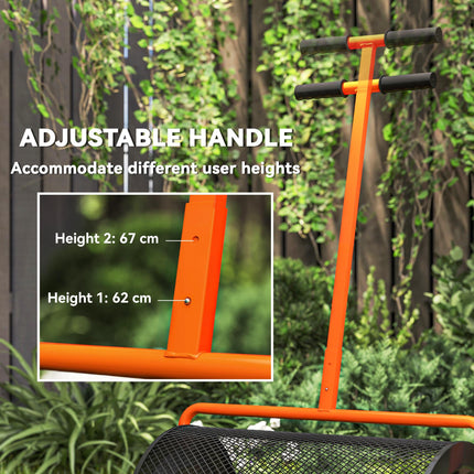 24" Compost Spreader with Adjustable T-Handle and Metal Mesh Basket for Seeding & Manure Spreading - Orange