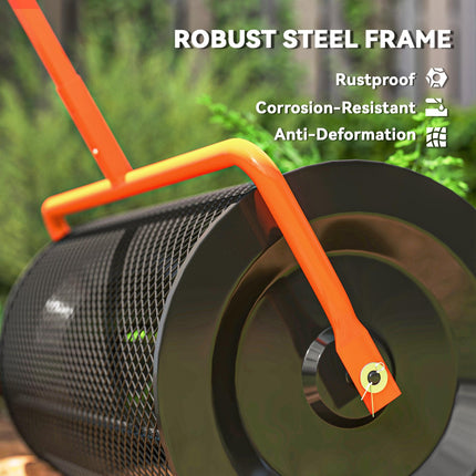 24" Compost Spreader with Adjustable T-Handle and Metal Mesh Basket for Seeding & Manure Spreading - Orange