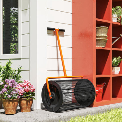 24" Compost Spreader with Adjustable T-Handle and Metal Mesh Basket for Seeding & Manure Spreading - Orange