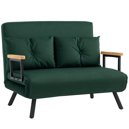 4-in-1 Velvet-Feel Double Sofa Bed with Pillows - Green