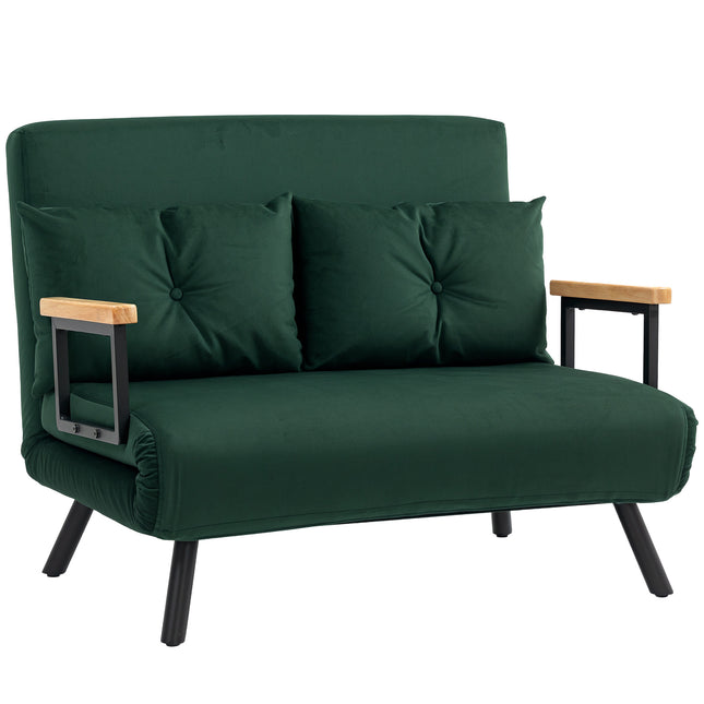 4-in-1 Velvet-Feel Double Sofa Bed with Pillows - Green