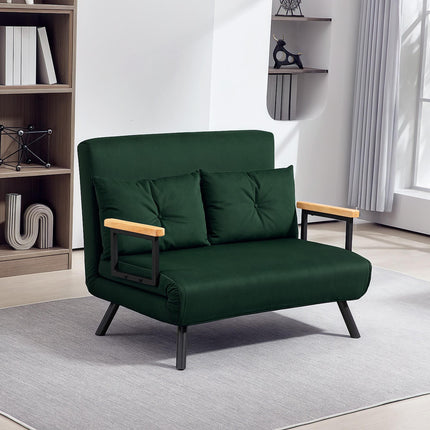 4-in-1 Velvet-Feel Double Sofa Bed with Pillows - Green