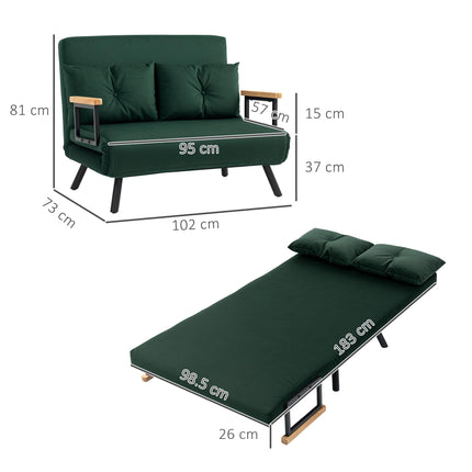 4-in-1 Velvet-Feel Double Sofa Bed with Pillows - Green