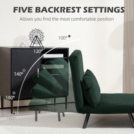 4-in-1 Velvet-Feel Double Sofa Bed with Pillows - Green